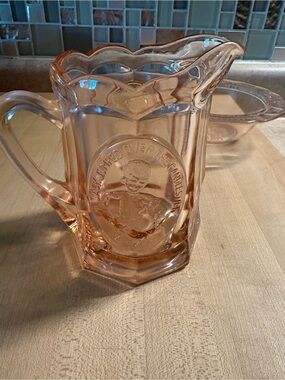 Vintage Tiara Pink  Depression Glass Pitcher  and bowl set.